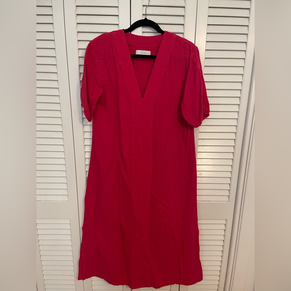 Pink Puff Sleeve V-Neck Midi Sundress